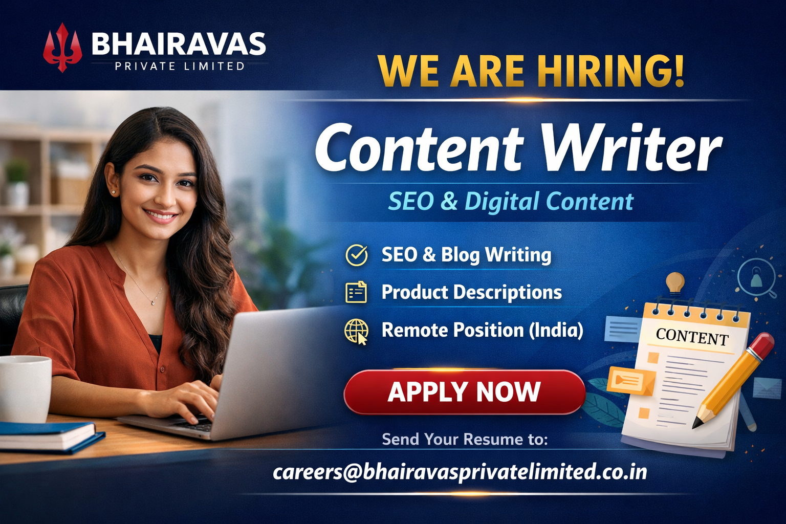 Content Writer Job – Bhairavas Private Limited